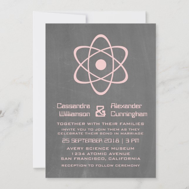 Pink Atomic Chalkboard Wedding Invite (Front)