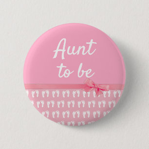 Pink Aunt to be Footprints Baby Shower Button