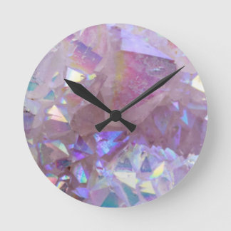 Pink Aura Crystals Round Clock