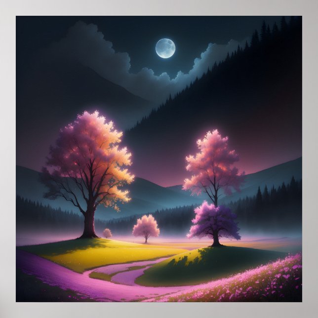 Pink Aurora Forest Poster (Front)