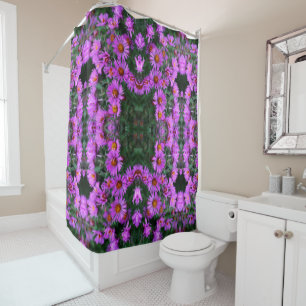 Pink Autumn Aster Flowers Abstract Art Pattern Shower Curtain