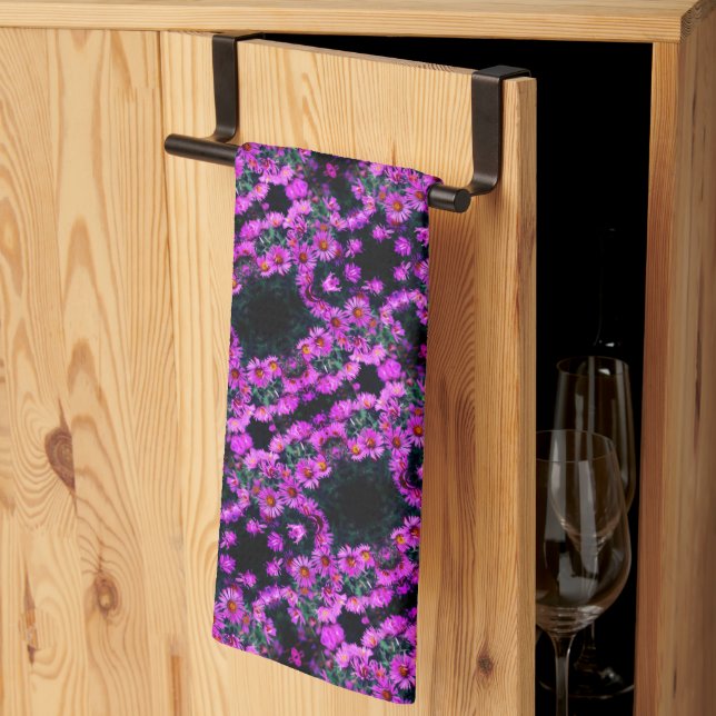 Pink Autumn Aster Flowers Abstract Art Pattern     Tea Towel (Thirds Fold)