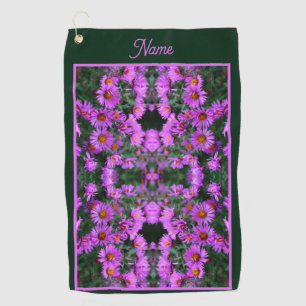 Pink Autumn Aster Flowers Abstract Personalised Golf Towel