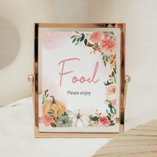 Pink Autumn Fall Floral Pumpkin Baby Shower Food Poster