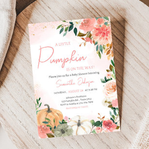 Pink Autumn Fall Floral Pumpkin Baby Shower Invitation