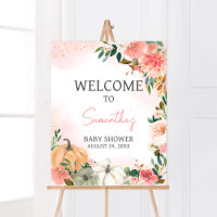 Pink Autumn Fall Floral Pumpkin Welcome