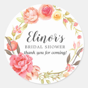 Pink Autumn Floral Bridal Shower Thank You Classic Round Sticker