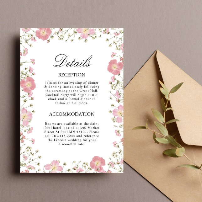 Pink Autumn Floral Wedding Details Enclosure Card (Creator Uploaded)
