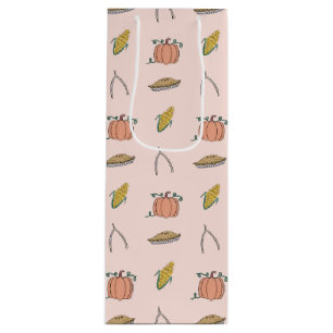 Pink Autumn Harvest Festival Pretty Thanksgiving Wine Gift Bag
