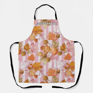 Pink Autumn Leaves and Acorns Pattern - Fall Apron