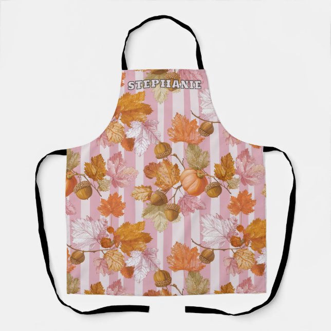 Pink Autumn Leaves and Acorns Pattern - Fall Apron (Front)