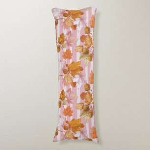 Pink Autumn Leaves and Acorns Pattern - Fall Body Cushion