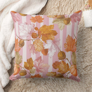 Pink Autumn Leaves and Acorns Pattern - Fall Cushion