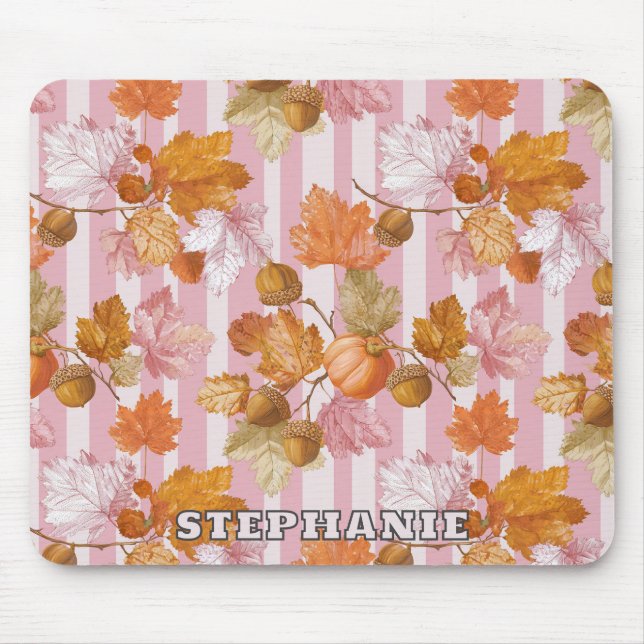 Pink Autumn Leaves and Acorns Pattern - Fall Mouse Pad (Front)