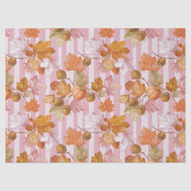 Pink Autumn Leaves and Acorns Pattern - Fall Tissue Paper (Front)