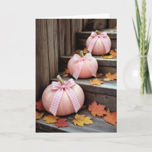 Pink Autumn Pumpkins and Leaves Card