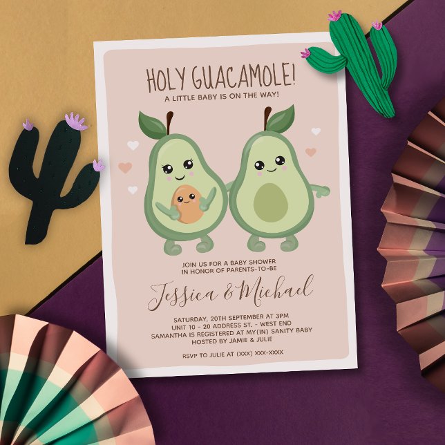 Pink Avocado Holy Guacamole Baby Shower Invitation (Creator Uploaded)