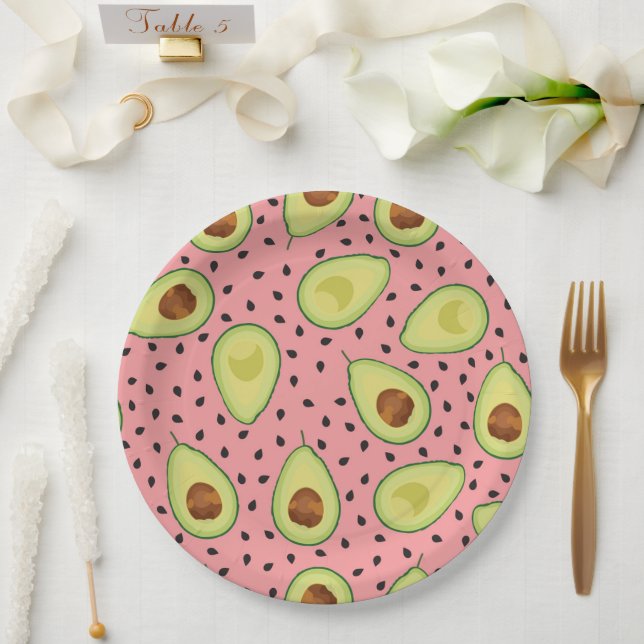 Pink Avocado Pattern  Paper Plate (Wedding)