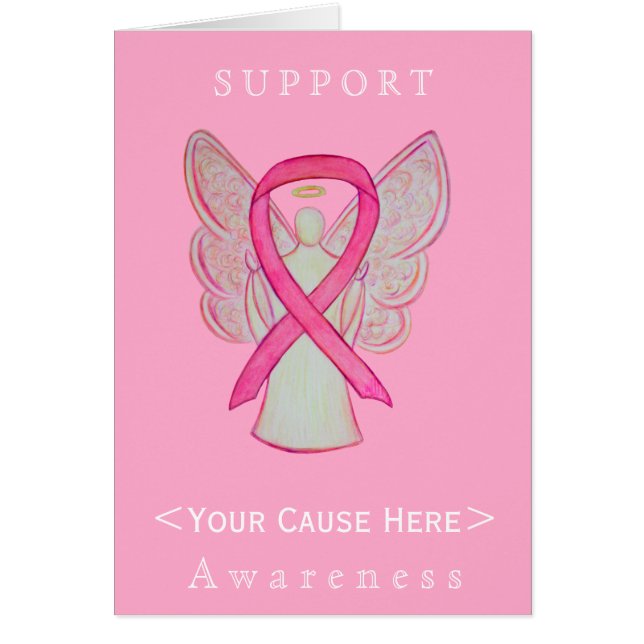 Pink Awareness Ribbon Angel Customised Card (Front)