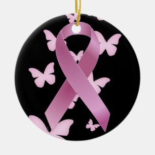 Pink Awareness Ribbon Ceramic Tree Decoration