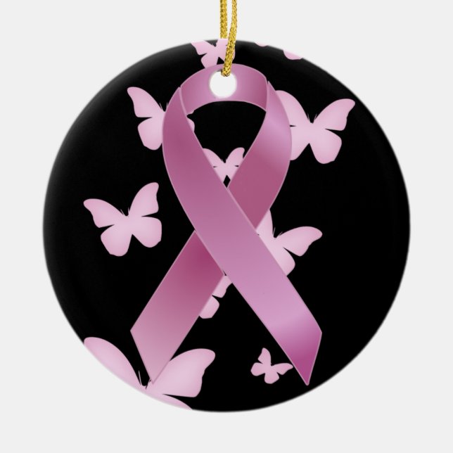 Pink Awareness Ribbon Ceramic Tree Decoration (Front)