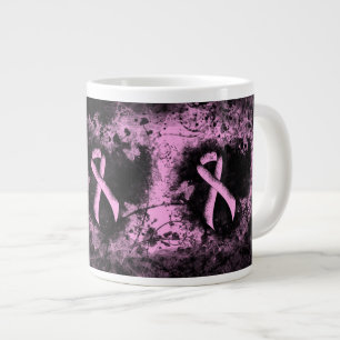 Pink Awareness Ribbon Grunge Heart Large Coffee Mug