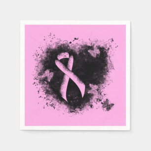 Pink Awareness Ribbon Grunge Heart Napkin