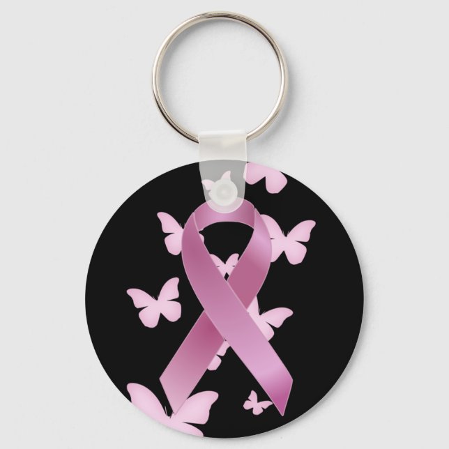 Pink Awareness Ribbon Key Ring (Front)