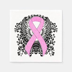 Pink Awareness Ribbon on with Wings Napkin