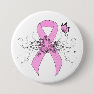 Pink Awareness Ribbon with Butterfly 7.5 Cm Round Badge