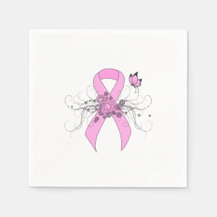 Pink Awareness Ribbon with Butterfly Napkin