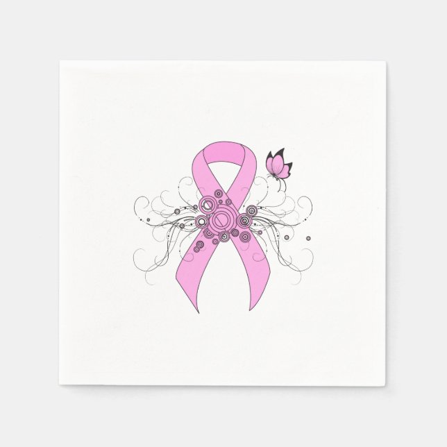Pink Awareness Ribbon with Butterfly Napkin (Front)