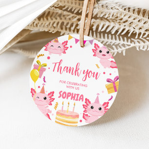 Pink Axolotl Alotl Birthday Party Round Favour Tag
