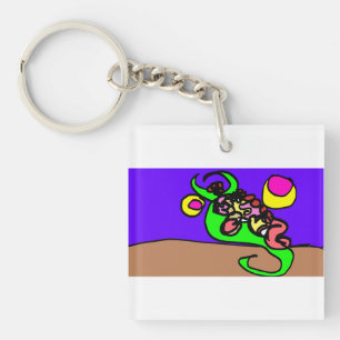 Pink axolotl art key ring