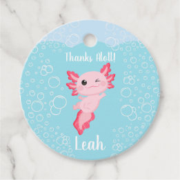 Pink Axolotl Birthday Party Favour Tags