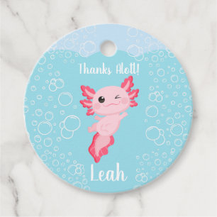 Pink Axolotl Birthday Party Favour Tags