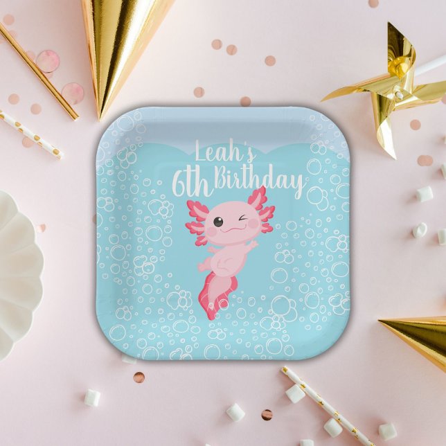 Pink Axolotl Birthday Party Paper Plate (Creator Uploaded)