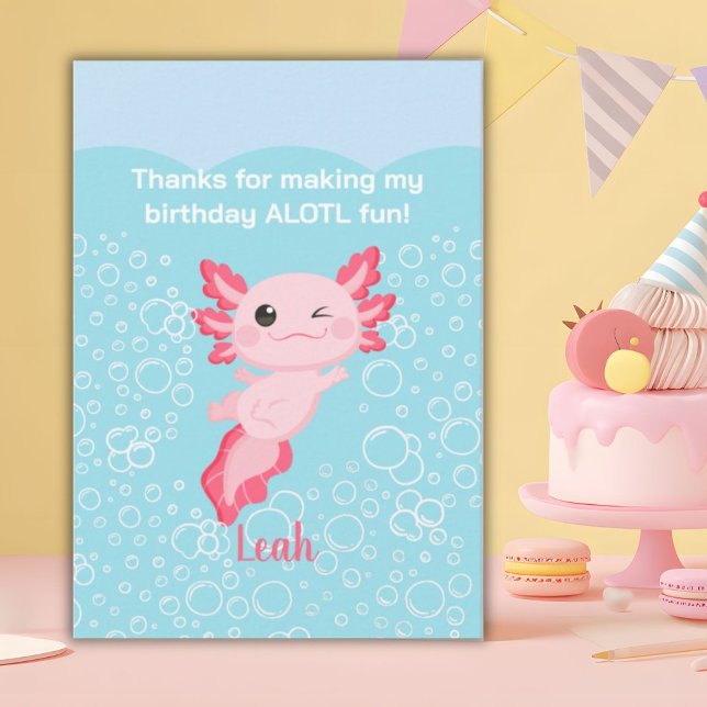 Pink Axolotl Birthday Party Thank You Card (Creator Uploaded)
