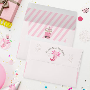 Pink Axolotl Bubble Boba Tea Birthday Part-tea Envelope