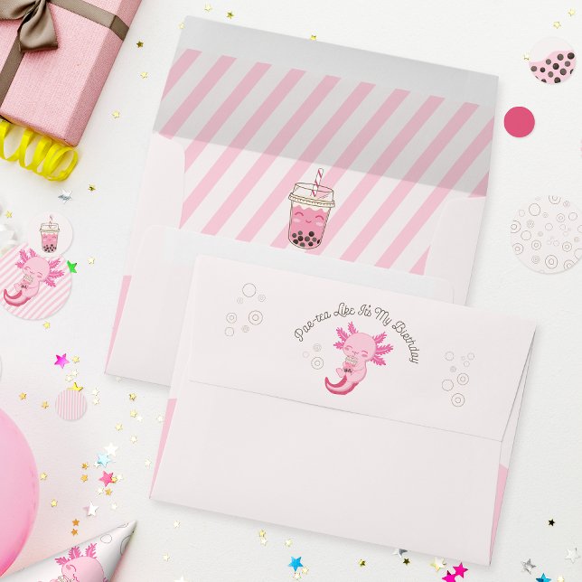Pink Axolotl Bubble Boba Tea Birthday Part-tea Envelope (Creator Uploaded)