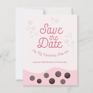 Pink Axolotl Bubble Tea Par-tea Birthday Party Save The Date