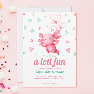 Pink Axolotl Cute Kids Birthday Party Invitation
