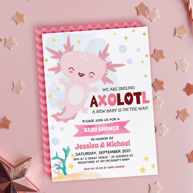 Pink Axolotl Girl  Baby Shower Invitation (Creator Uploaded)