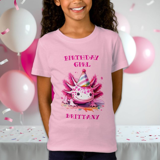 Pink Axolotl Girl's Birthday Girl Personalised T-Shirt (Creator Uploaded)