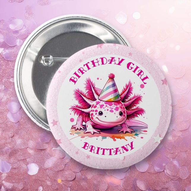 Pink Axolotl Girl's Birthday Party 6 Cm Round Badge (Creator Uploaded)