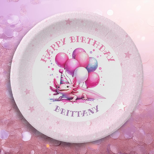 Pink Axolotl Girl's Birthday Party Paper Plate (Creator Uploaded)