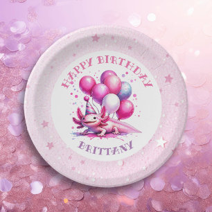 Pink Axolotl Girl's Birthday Party Paper Plate
