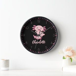 Pink Axolotl Monogram Name Clock