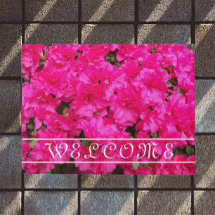 Pink Azalea Blooms Floral Welcome Doormat