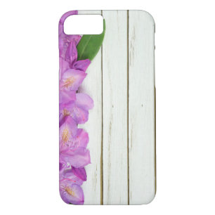 pink azalea border on wood Case-Mate iPhone case